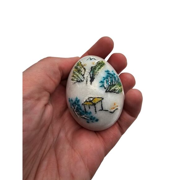 Vintage Chinese Hand-Carved Etched Painted Marble Eggs Monk Stand set of two - Picture 3 of 7